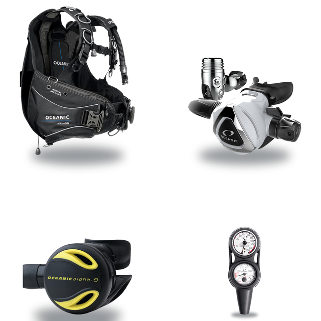 Oceanic Regulator + BCD Scuba Package – Atmos BCD + Delta 5 + EDX Regulator + Alpha 8 Octopus + Maxdepth Gauge Console — inc…