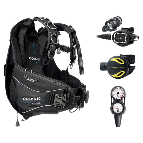 Oceanic Regulator + BCD Scuba Package – Atmos BCD + Delta 5 + EDX Regulator + Alpha 8 Octopus + Maxdepth Gauge Console — Oce…