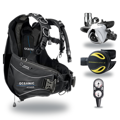 Oceanic Regulator + BCD Scuba Package – Atmos BCD + Delta 5 + EDX Regulator + Alpha 8 Octopus + Maxdepth Gauge Console — Oce…