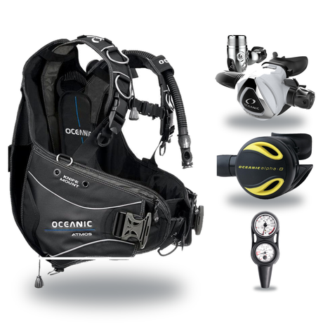 Oceanic Regulator + BCD Scuba Package – Atmos BCD + Delta 5 + EDX Regulator + Alpha 8 Octopus + Maxdepth Gauge Console — Oce…