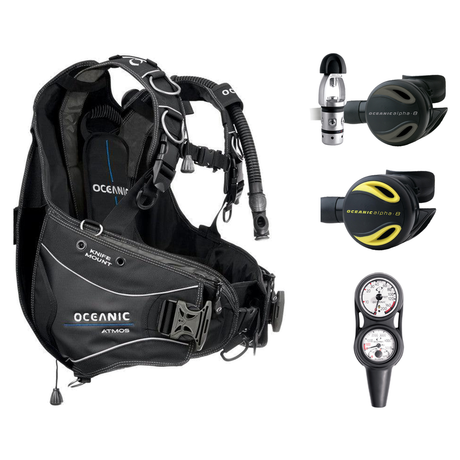 Oceanic Regulator + BCD Scuba Package – Atmos BCD + Delta 5 + EDX Regulator + Alpha 8 Octopus + Maxdepth Gauge Console — Oce…