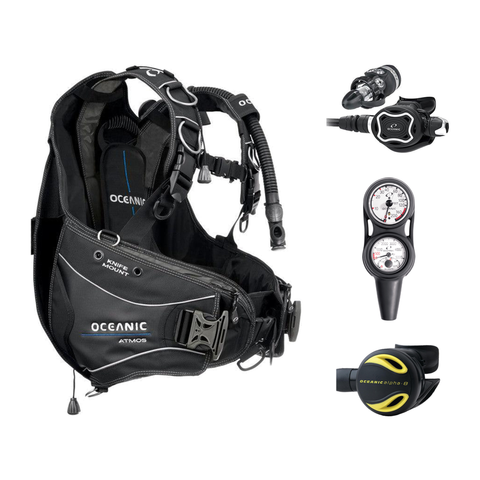 Oceanic Regulator + BCD Scuba Package – Atmos BCD + ZEO FDX-I Regulator + Alpha 8 Octopus + Maxdepth Gauge Console