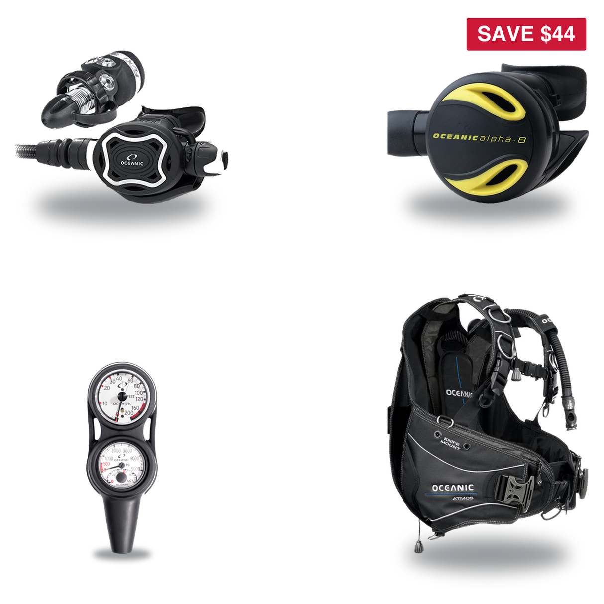 Oceanic Regulator + BCD Scuba Package – Atmos BCD + ZEO FDX-I Regulator + Alpha 8 Octopus + Maxdepth Gauge Console — include…