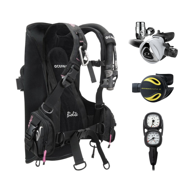 Oceanic Regulator + BCD Scuba Package – Biolite Women Travel Back Inflate BCD + Delta 5 EDX Regulator + Alpha 8 Octopus + Ma…