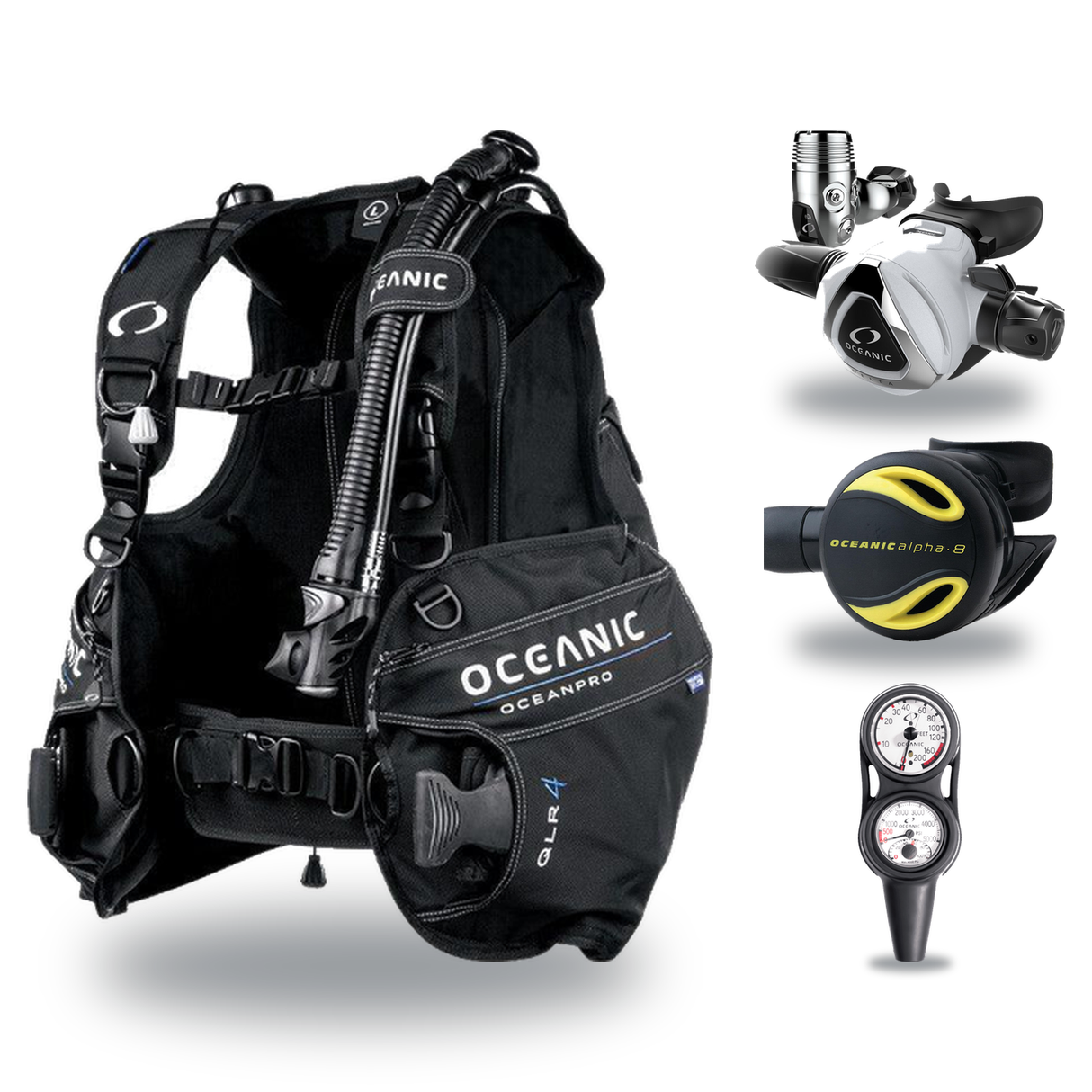 Oceanic Regulator + BCD Scuba Package – Biolite Mens BCD + ZEO FDX-I Regulator + Alpha 8 Octopus + Maxdepth Gauge Console —…