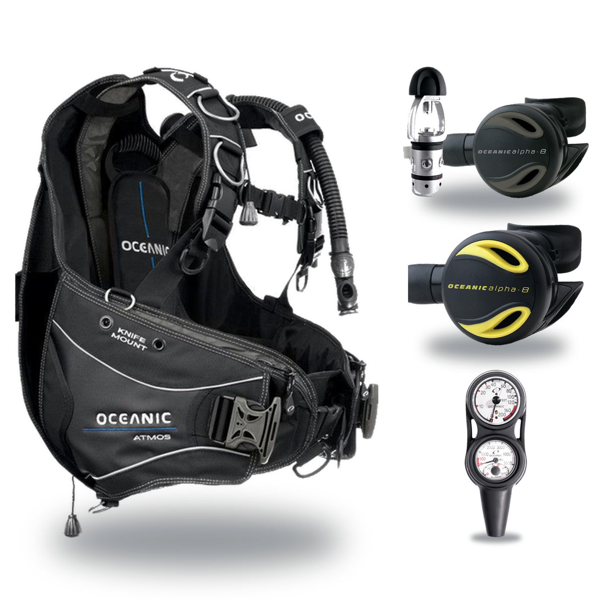 Oceanic Regulator + BCD Scuba Package – Biolite Mens BCD + ZEO FDX-I Regulator + Alpha 8 Octopus + Maxdepth Gauge Console —…