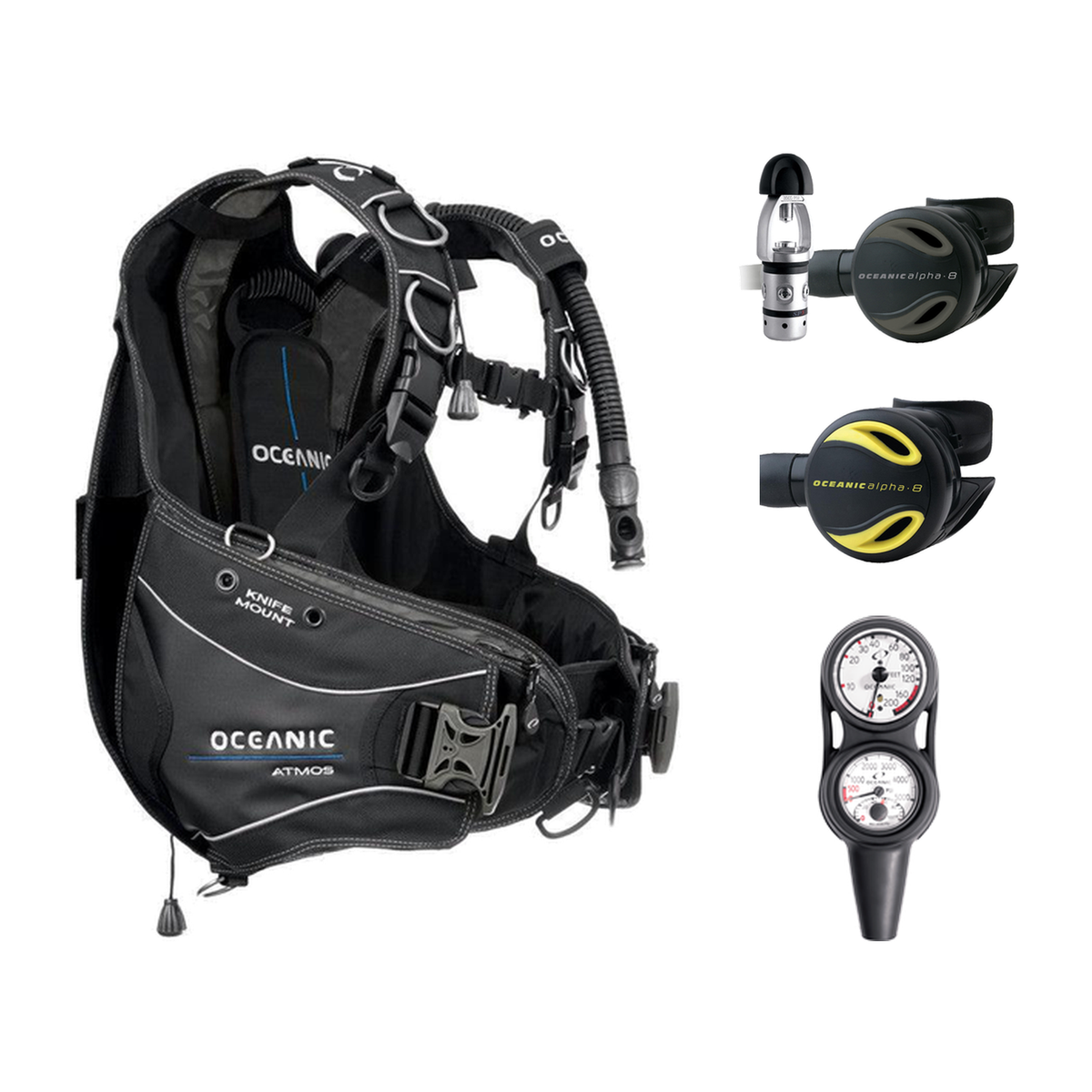 Oceanic Regulator + BCD Scuba Package – Biolite Mens BCD + ZEO FDX-I Regulator + Alpha 8 Octopus + Maxdepth Gauge Console —…