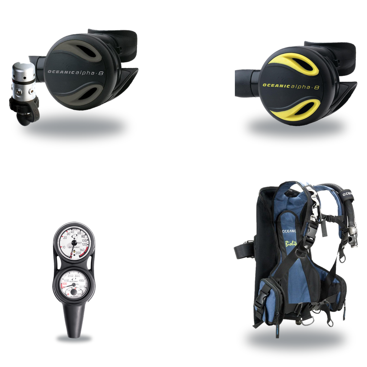 Oceanic Regulator + BCD Scuba Package – Biolite Mens BCD + ZEO FDX-I Regulator + Alpha 8 Octopus + Maxdepth Gauge Console —…