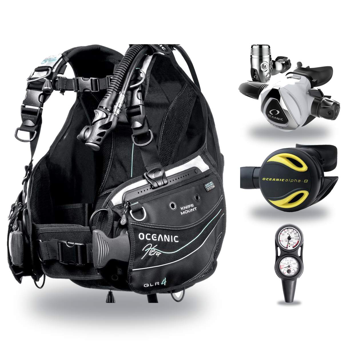 Oceanic Regulator + BCD Scuba Package – Hera BCD + Delta 5 + EDX Regulator + Alpha 8 Octopus + Maxdepth Gauge Console — incl…