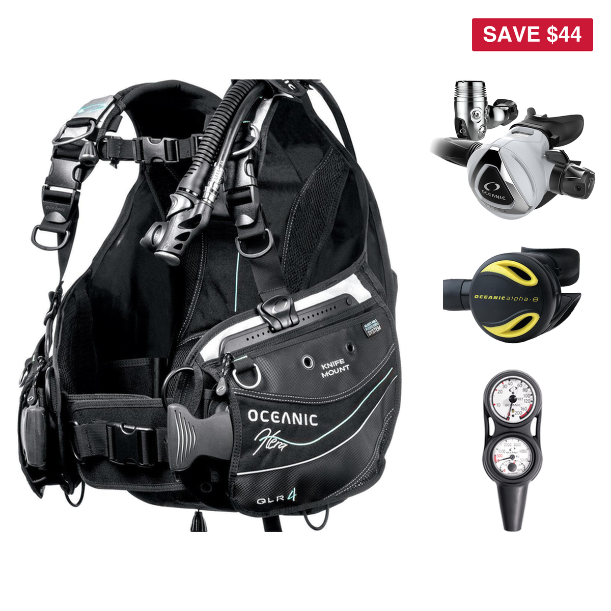 Oceanic Regulator + BCD Scuba Package – Hera BCD + Delta 5 + EDX Regulator + Alpha 8 Octopus + Maxdepth Gauge Console — incl…