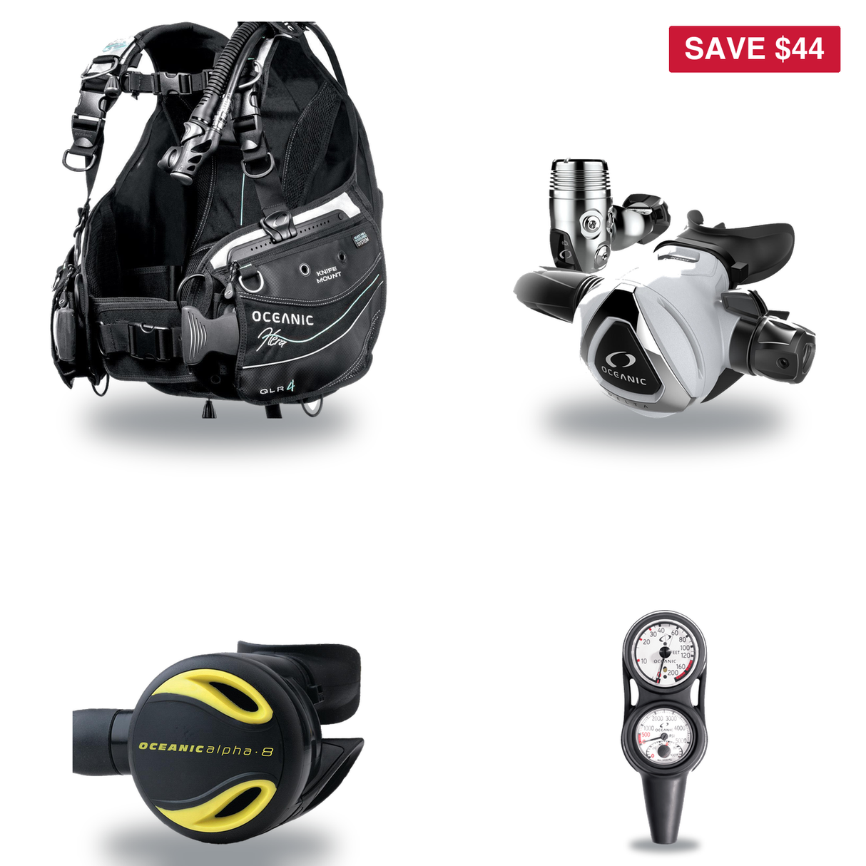 Oceanic Regulator + BCD Scuba Package – Hera BCD + Delta 5 + EDX Regulator + Alpha 8 Octopus + Maxdepth Gauge Console — incl…