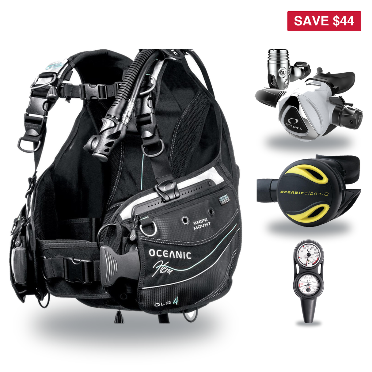 Oceanic Regulator + BCD Scuba Package – Hera BCD + Delta 5 + EDX Regulator + Alpha 8 Octopus + Maxdepth Gauge Console — incl…