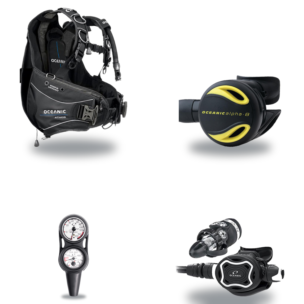 Oceanic Regulator + BCD Scuba Package – Hera BCD + Delta 5 + EDX Regulator + Alpha 8 Octopus + Maxdepth Gauge Console — Ocea…