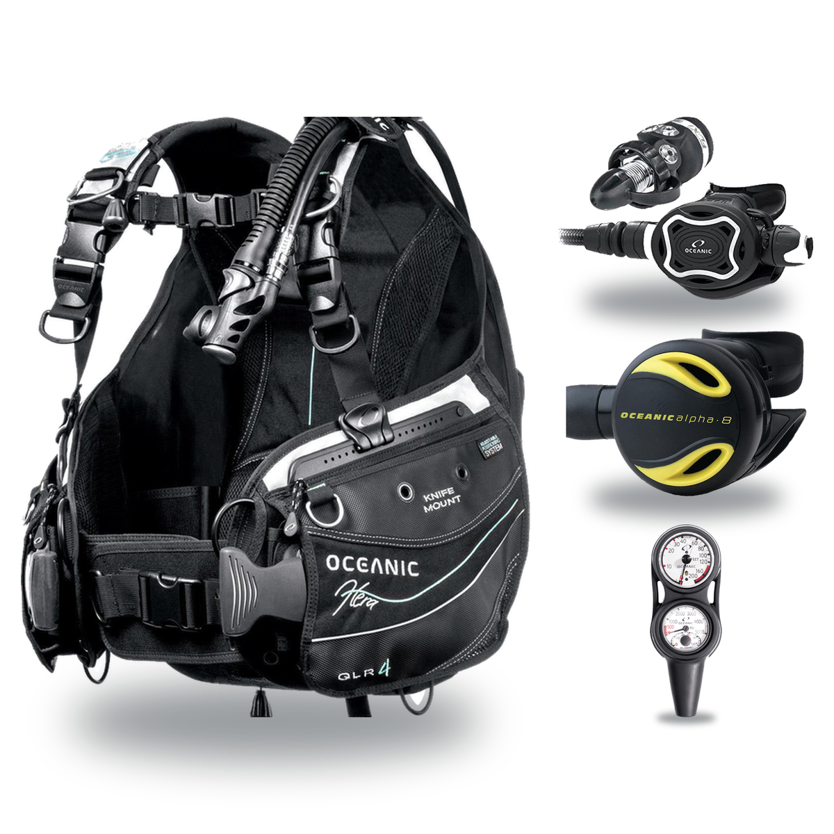 Oceanic Regulator + BCD Scuba Package – Hera BCD + Delta 5 + EDX Regulator + Alpha 8 Octopus + Maxdepth Gauge Console — Ocea…