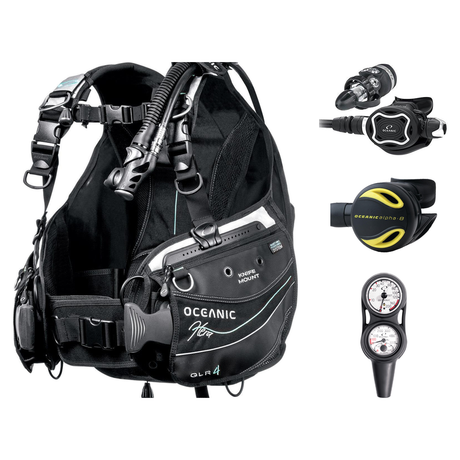 Oceanic Regulator + BCD Scuba Package – Hera BCD + Delta 5 + EDX Regulator + Alpha 8 Octopus + Maxdepth Gauge Console — Ocea…