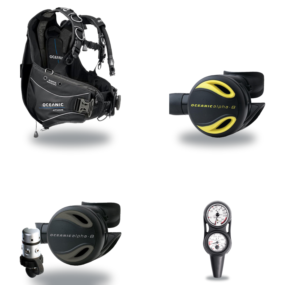 Oceanic Regulator + BCD Scuba Package – Hera BCD + Delta 5 + EDX Regulator + Alpha 8 Octopus + Maxdepth Gauge Console — Ocea…