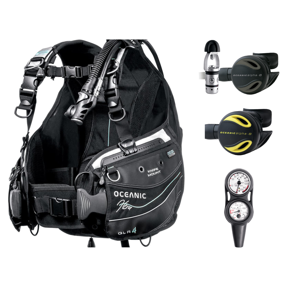 Oceanic Regulator + BCD Scuba Package – Hera BCD + Delta 5 + EDX Regulator + Alpha 8 Octopus + Maxdepth Gauge Console — Ocea…
