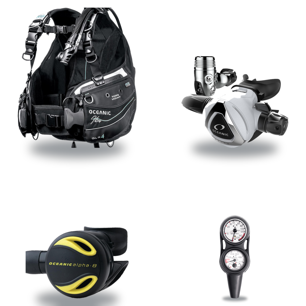 Oceanic Regulator + BCD Scuba Package – Hera BCD + Delta 5 + EDX Regulator + Alpha 8 Octopus + Maxdepth Gauge Console — Ocea…
