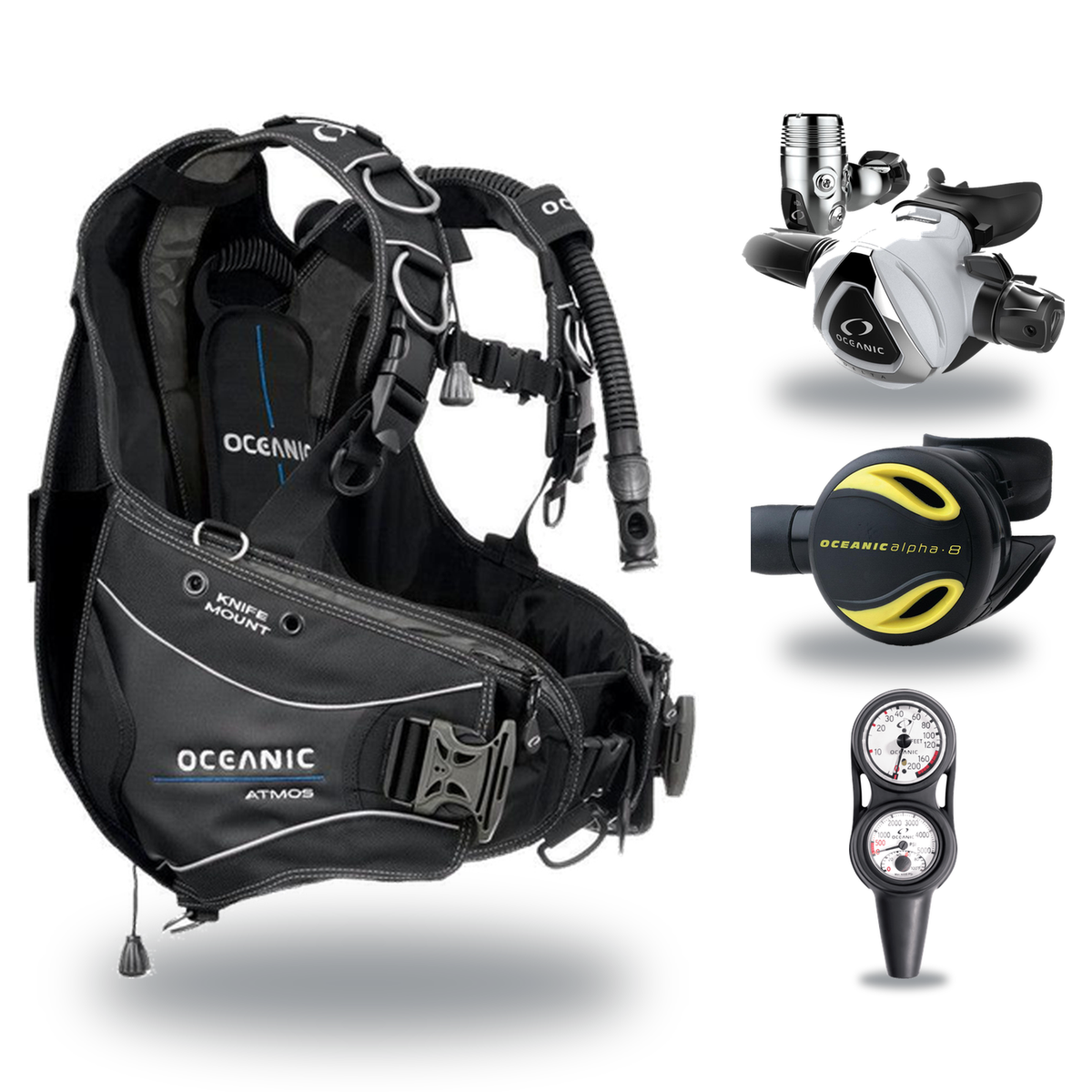 Oceanic Regulator + BCD Scuba Package – OceanPro BCD + Delta 5 + EDX Regulator + Alpha 8 Octopus + Maxdepth Gauge Console —…