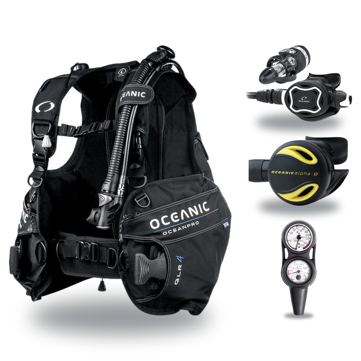 Oceanic Regulator + BCD Scuba Package – OceanPro BCD + Delta 5 + EDX Regulator + Alpha 8 Octopus + Maxdepth Gauge Console —…