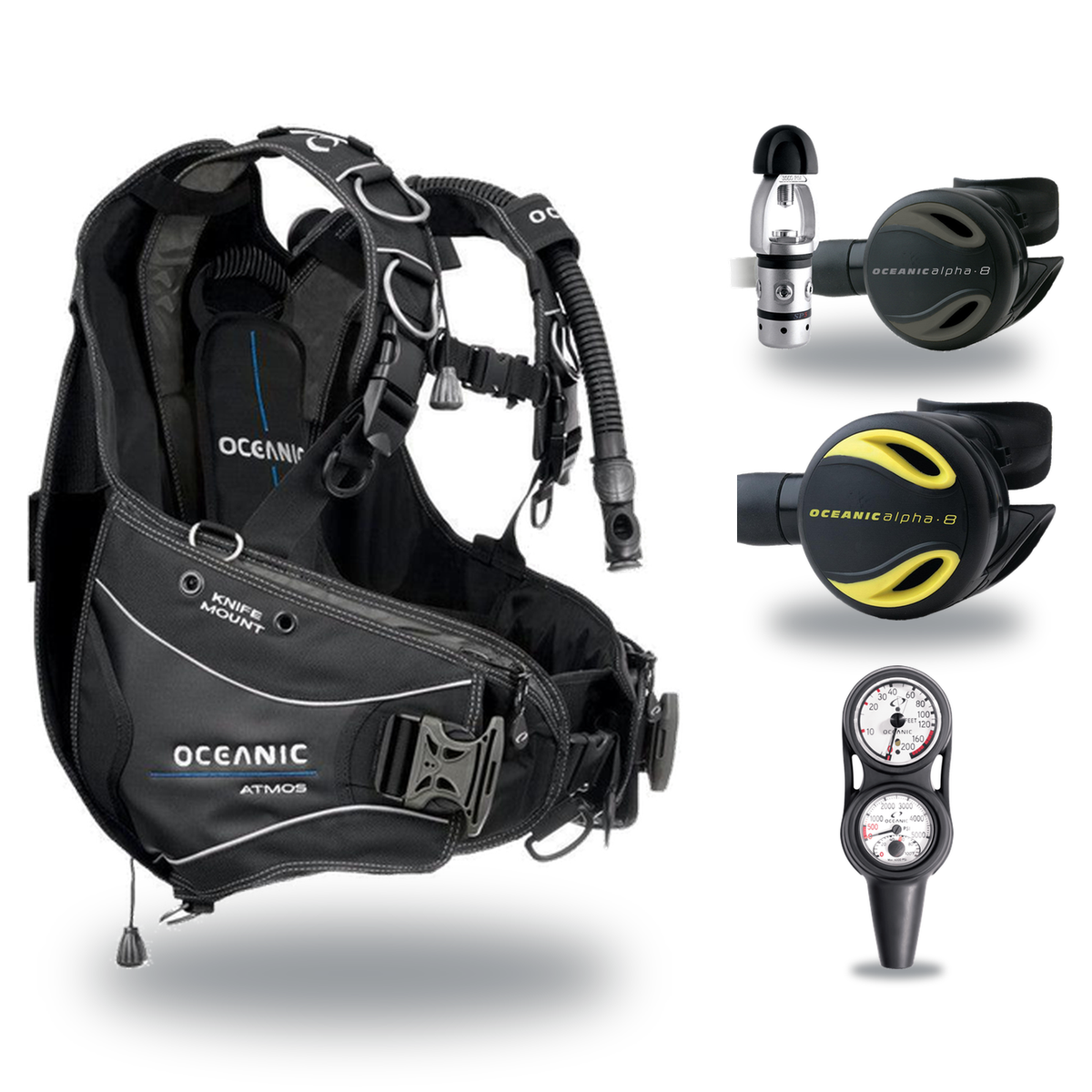 Oceanic Regulator + BCD Scuba Package – OceanPro BCD + Delta 5 + EDX Regulator + Alpha 8 Octopus + Maxdepth Gauge Console —…
