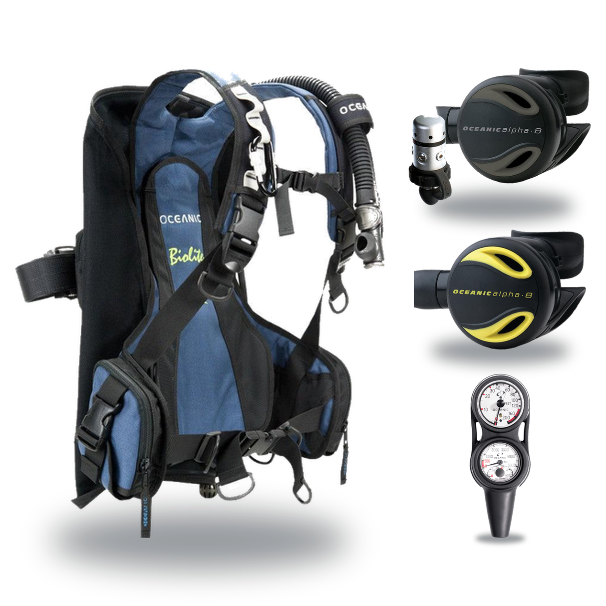 Oceanic Regulator + BCD Scuba Package – OceanPro BCD + Delta 5 + EDX Regulator + Alpha 8 Octopus + Maxdepth Gauge Console —…