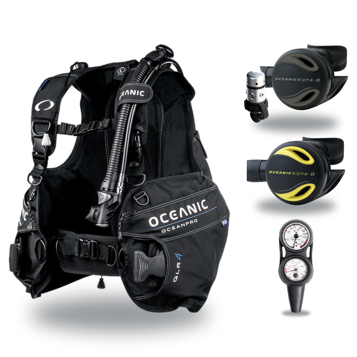 Oceanic Regulator + BCD Scuba Package – OceanPro BCD + Delta 5 + EDX Regulator + Alpha 8 Octopus + Maxdepth Gauge Console —…