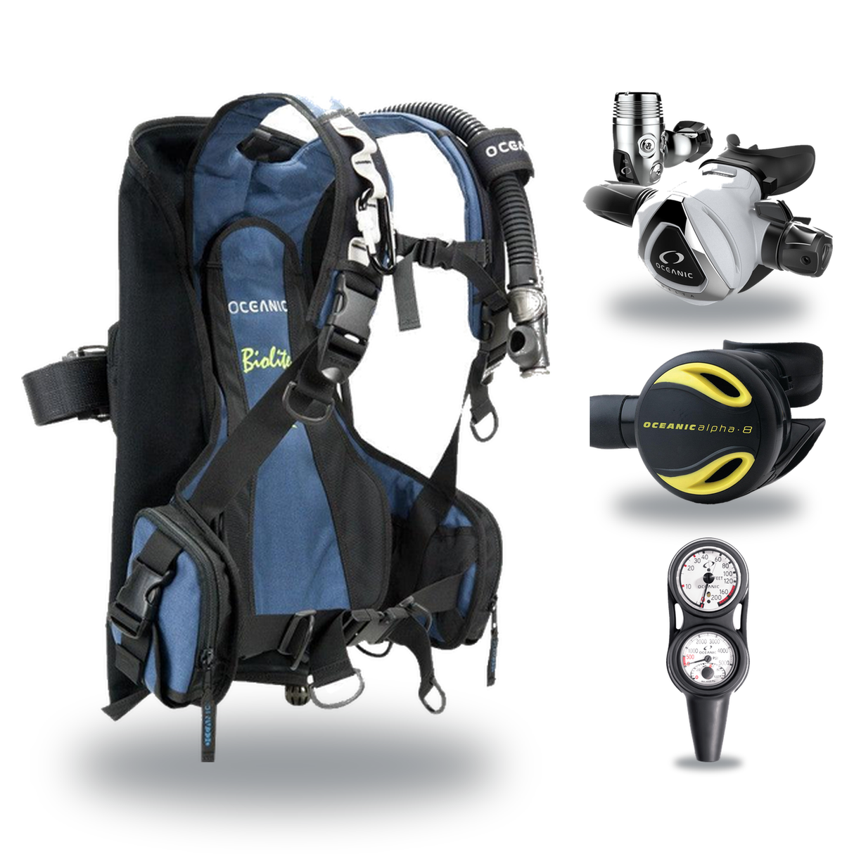 Oceanic Regulator + BCD Scuba Package – OceanPro BCD + Delta 5 + EDX Regulator + Alpha 8 Octopus + Maxdepth Gauge Console —…