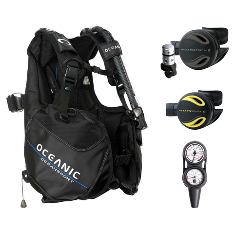 Oceanic Regulator + BCD Scuba Package – Oceansport BCD + Alpha 8 + SP5 Regulator + Alpha 8 Octopus + Maxdepth Gauge Console