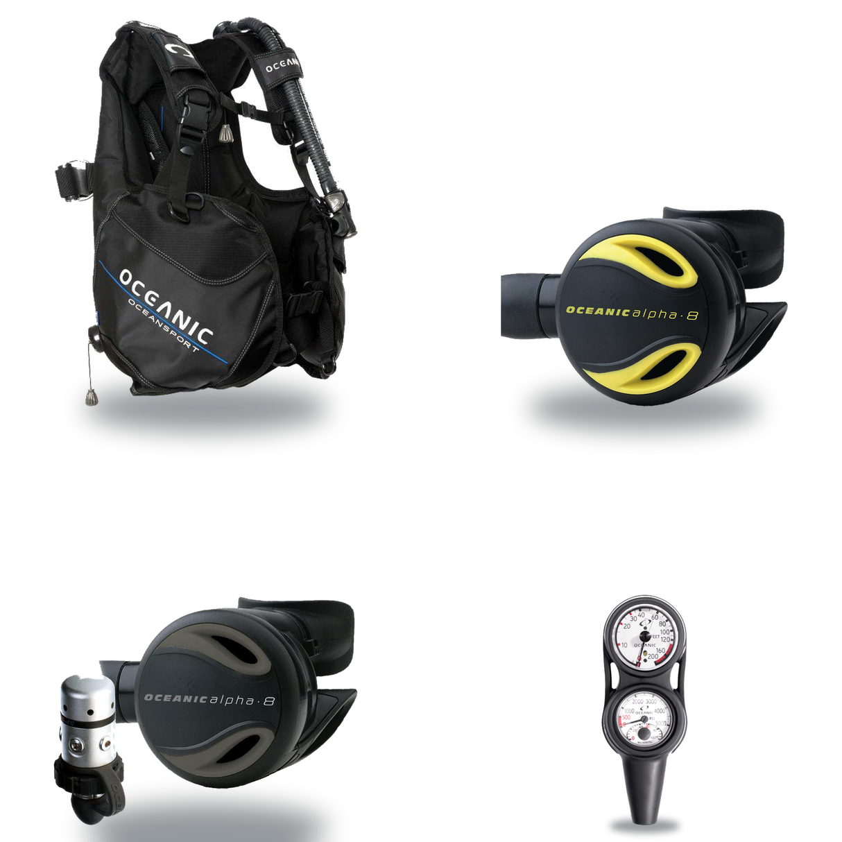 Oceanic Regulator + BCD Scuba Package – Oceansport BCD + Alpha 8 + SP5 Regulator + Alpha 8 Octopus + Maxdepth Gauge Console…