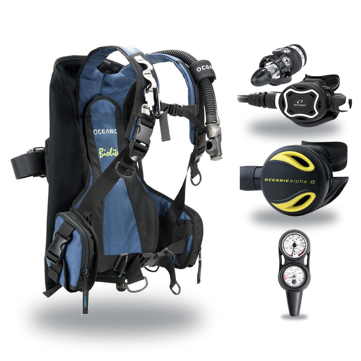 Oceanic Regulator + BCD Scuba Package – Oceansport BCD + Alpha 8 + SP5 Regulator + Alpha 8 Octopus + Maxdepth Gauge Console…