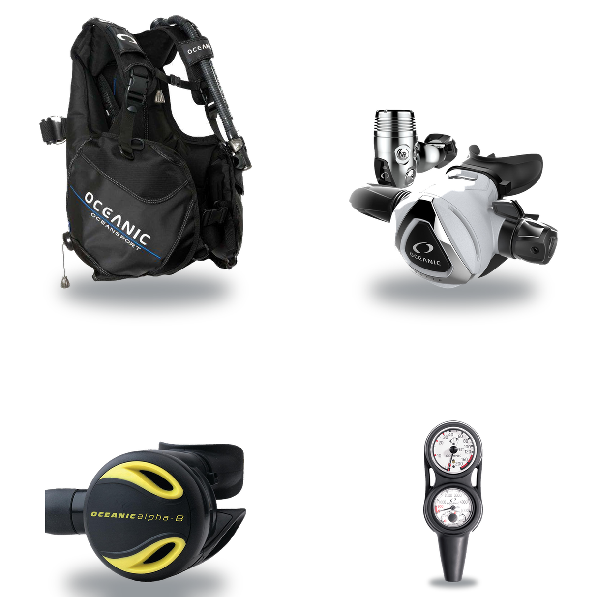 Oceanic Regulator + BCD Scuba Package – Oceansport BCD + Alpha 8 + SP5 Regulator + Alpha 8 Octopus + Maxdepth Gauge Console…