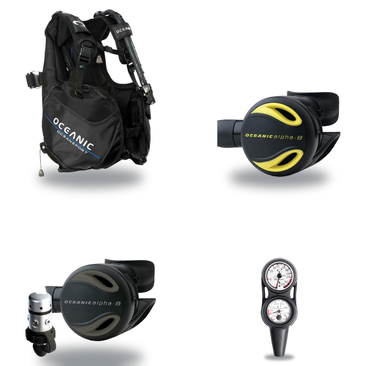 Oceanic Regulator + BCD Scuba Package – Oceansport BCD + Alpha 8 + SP5 Regulator + Alpha 8 Octopus + Maxdepth Gauge Console…