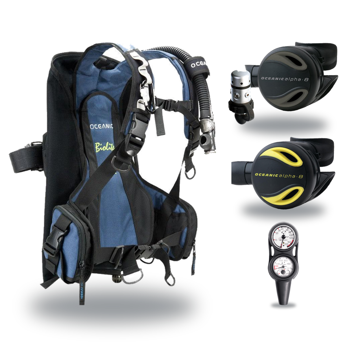 Oceanic Regulator + BCD Scuba Package – Oceansport BCD + Alpha 8 + SP5 Regulator + Alpha 8 Octopus + Maxdepth Gauge Console…