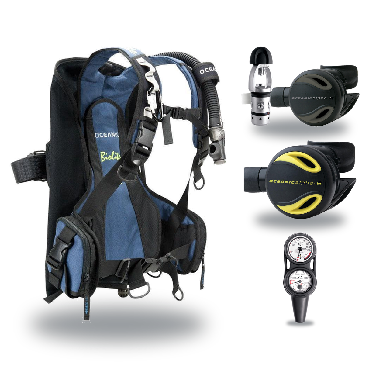 Oceanic Regulator + BCD Scuba Package – Oceansport BCD + Alpha 8 + SP5 Regulator + Alpha 8 Octopus + Maxdepth Gauge Console…