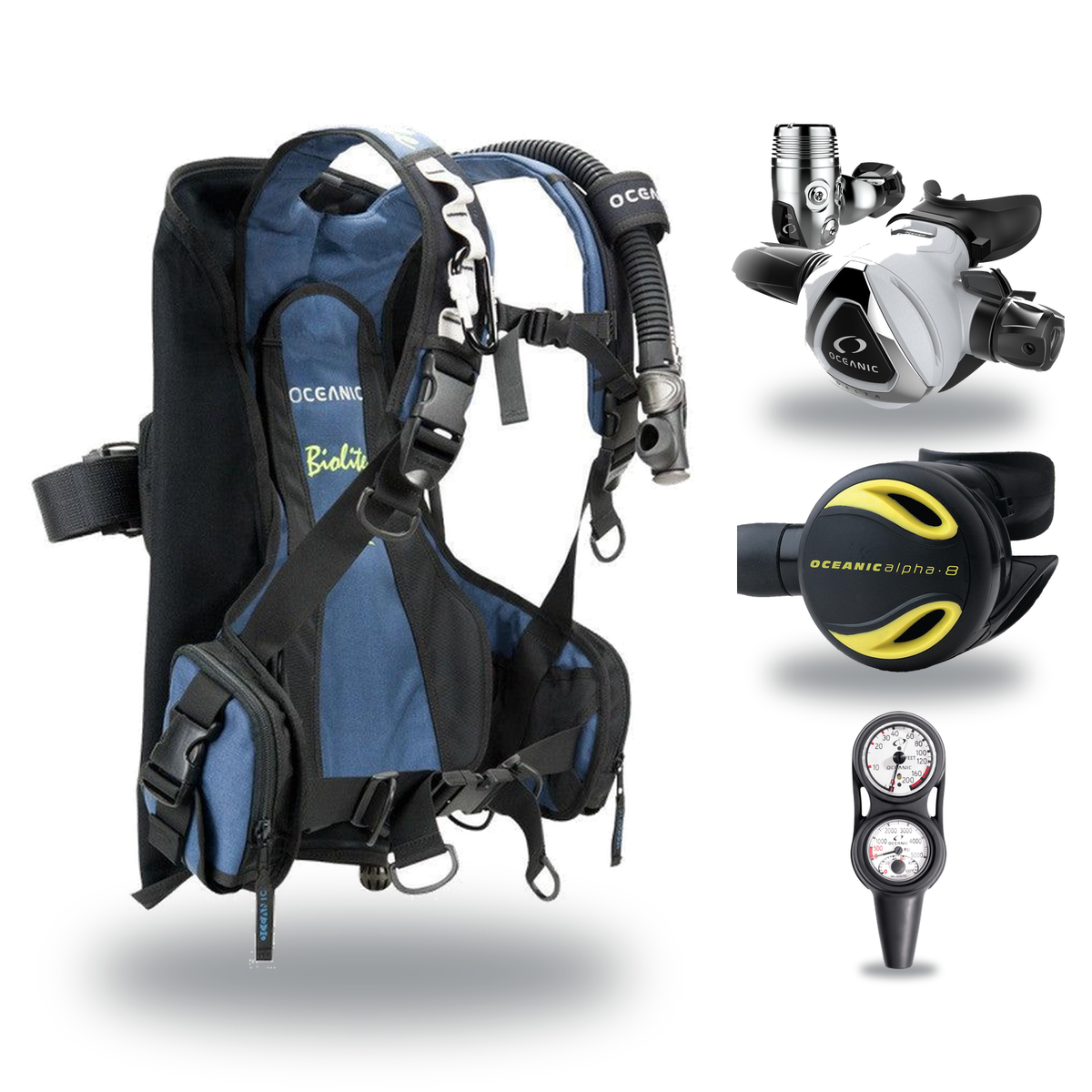 Oceanic Regulator + BCD Scuba Package – Oceansport BCD + Alpha 8 + SP5 Regulator + Alpha 8 Octopus + Maxdepth Gauge Console…