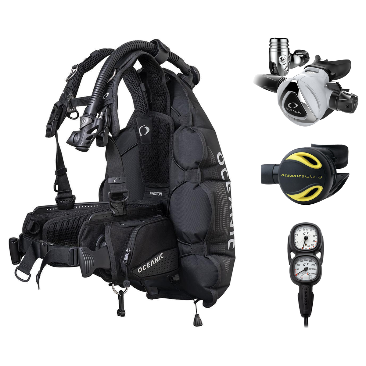 Oceanic Regulator + BCD Scuba Package – Photon Pro Men's BCD with Color Kit + Delta 5 EDX Regulator + Alpha 8 Octopus + Maxv…