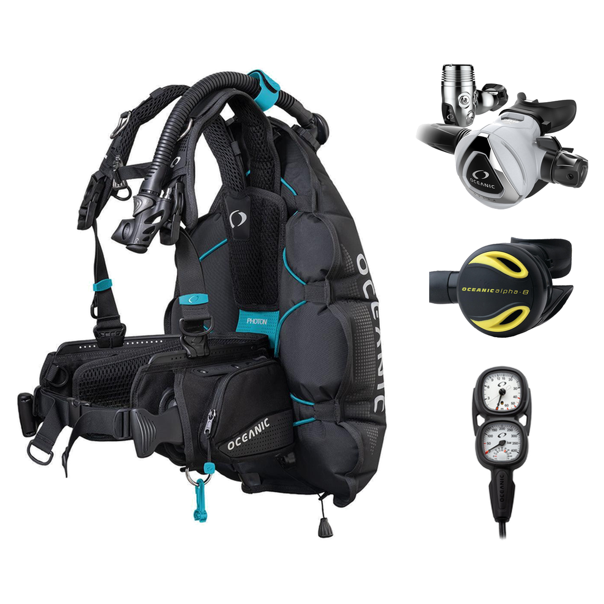 Oceanic Regulator + BCD Scuba Package – Photon Pro Men's BCD with Color Kit + Delta 5 EDX Regulator + Alpha 8 Octopus + Maxv…