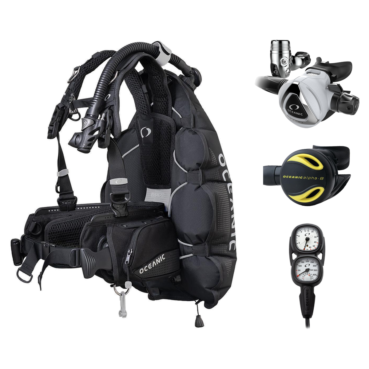 Oceanic Regulator + BCD Scuba Package – Photon Pro Men's BCD with Color Kit + Delta 5 EDX Regulator + Alpha 8 Octopus + Maxv…