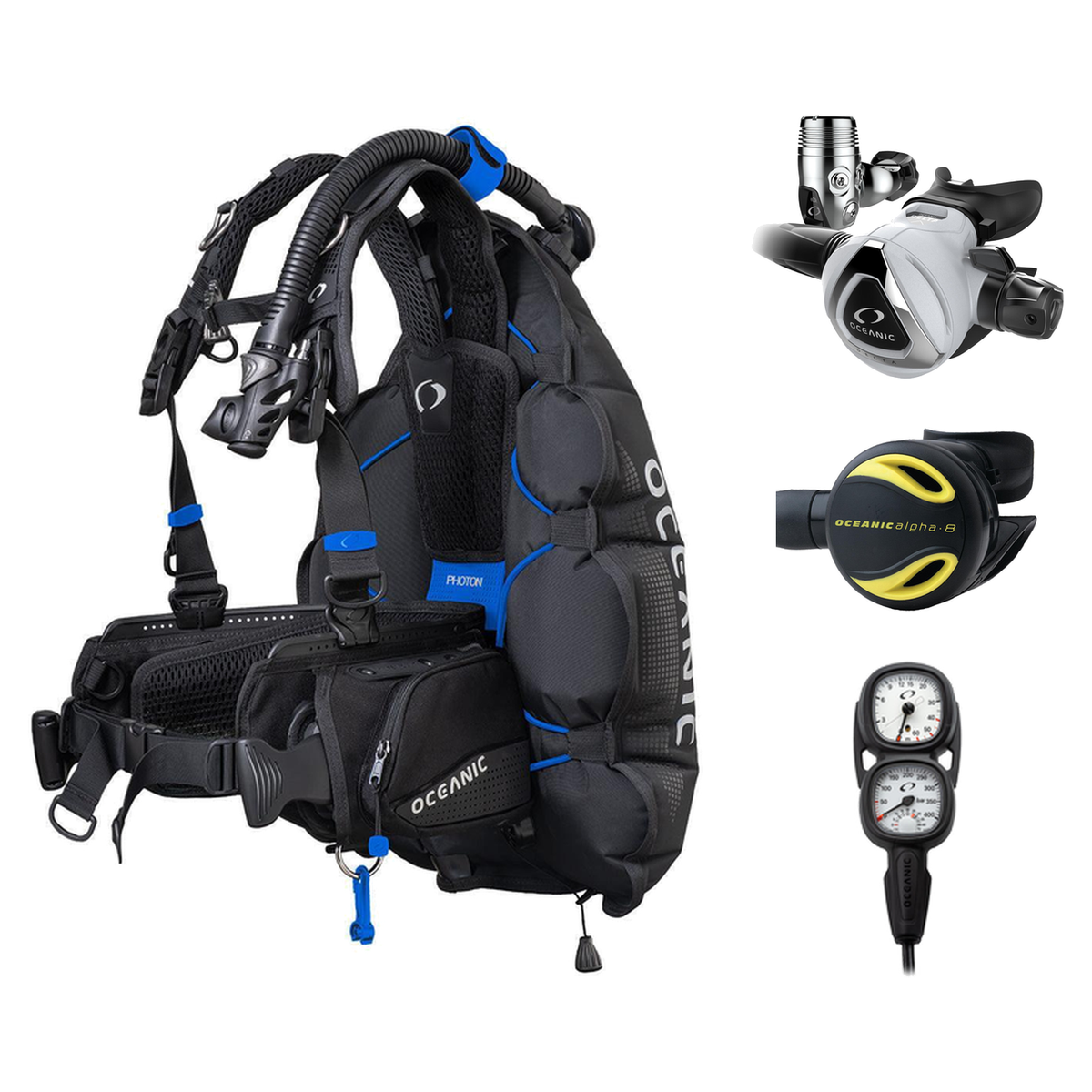 Oceanic Regulator + BCD Scuba Package – Photon Pro Men's BCD with Color Kit + Delta 5 EDX Regulator + Alpha 8 Octopus + Maxv…