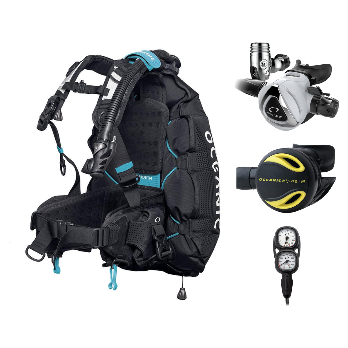 Oceanic Regulator + BCD Scuba Package – Photon Air Women's BCD w/ Color Kit + Delta 5 EDX Regulator + Alpha 8 Octopus + Maxv…