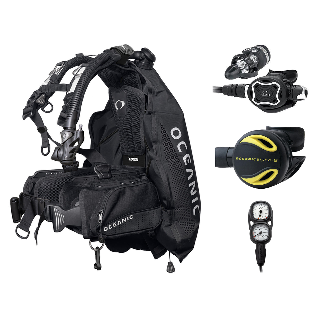 Oceanic Regulator + BCD Scuba Package – Photon Pro Women's BCD w/ Color Kit + ZEO FDX-I Regulator + Alpha 8 Octopus + Maxvie…