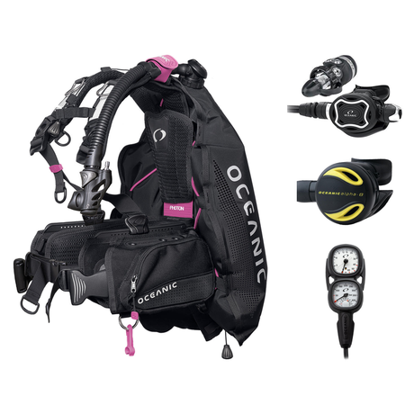Oceanic Regulator + BCD Scuba Package – Photon Pro Women's BCD w/ Color Kit + ZEO FDX-I Regulator + Alpha 8 Octopus + Maxvie…
