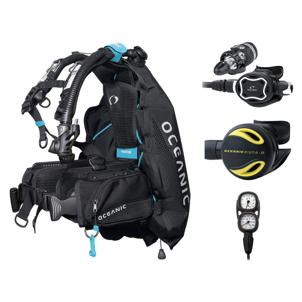 Oceanic Regulator + BCD Scuba Package – Photon Pro Women's BCD w/ Color Kit + ZEO FDX-I Regulator + Alpha 8 Octopus + Maxvie…
