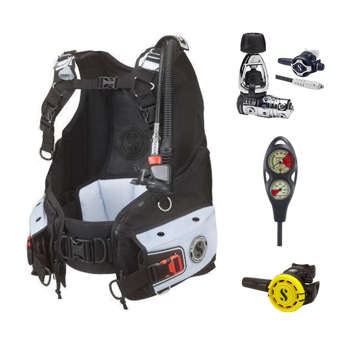Scubapro Regulator + BCD Scuba Package – Bella with Air2 + MK25 EVO/S620 Ti Regulator + R105 Octopus + 2-Gauge Console