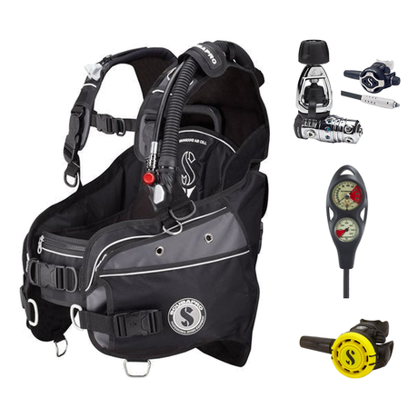 Scubapro Regulator + BCD Scuba Package – Glide X BCD w/ AIR2 Black Grey + MK25 EVO/S620 Ti Regulator + R105 Octopus + 2-Gaug…