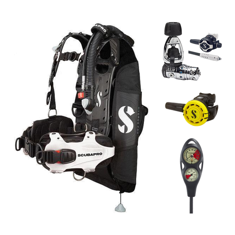 Scubapro Regulator + BCD Scuba Package – Hydros Pro Womens BCD with Color Kit Install + MK25 EVO/S620 Ti Regulator + R105 Octopus + 2-Gauge Console