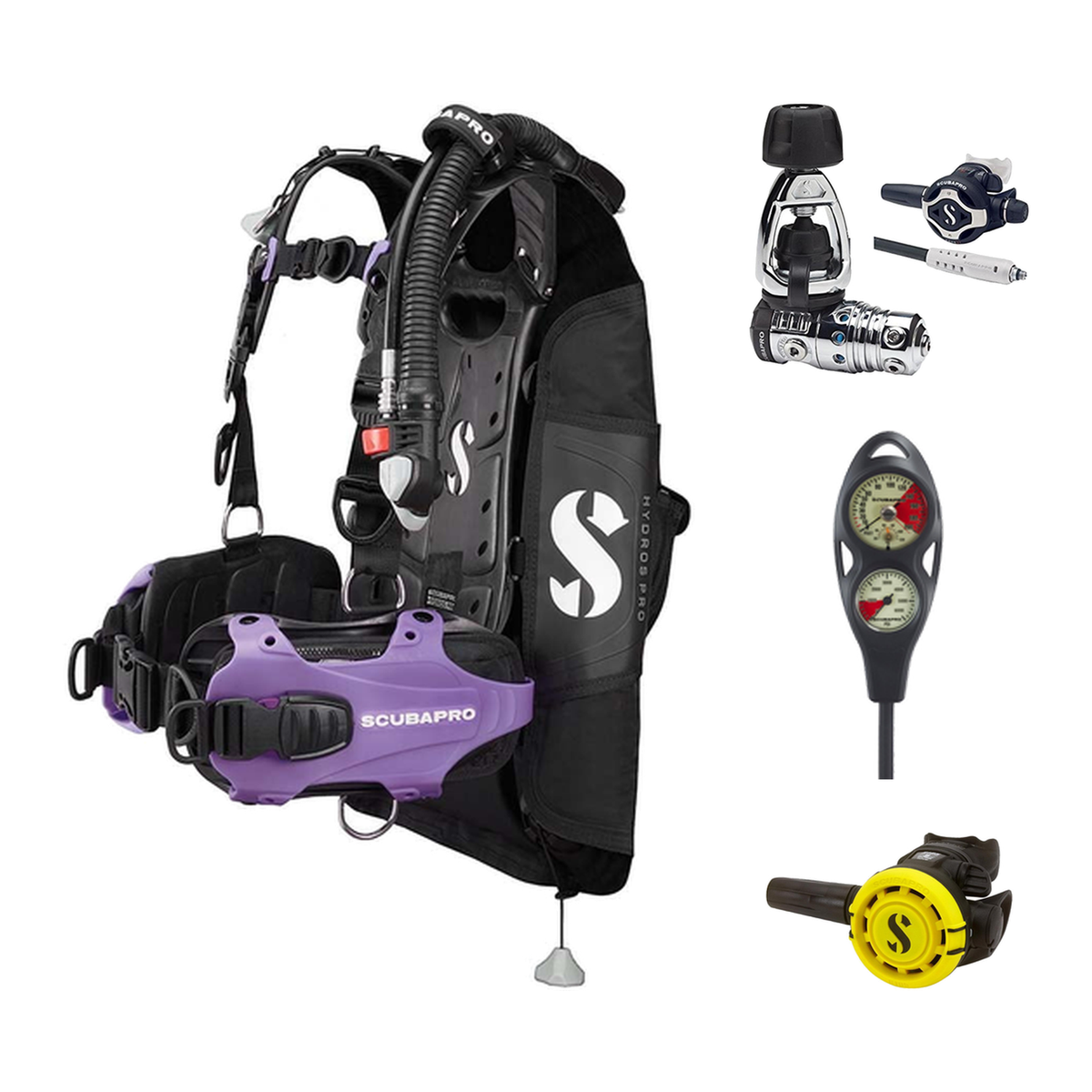 Scubapro Regulator + BCD Scuba Package – Hydros Pro Womens BCD with Color Kit Install + MK25 EVO/S620 Ti Regulator + R105 Oc…