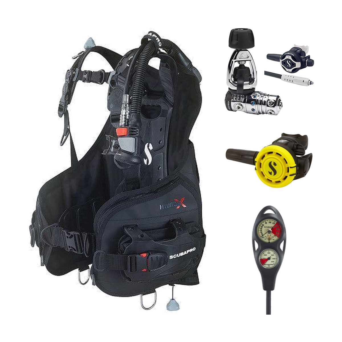 Scubapro Regulator + BCD Scuba Package – Hydros X Air2 Men's with Color Kit Installed + MK25 EVO/S620 Ti Regulator + R105 Oc…