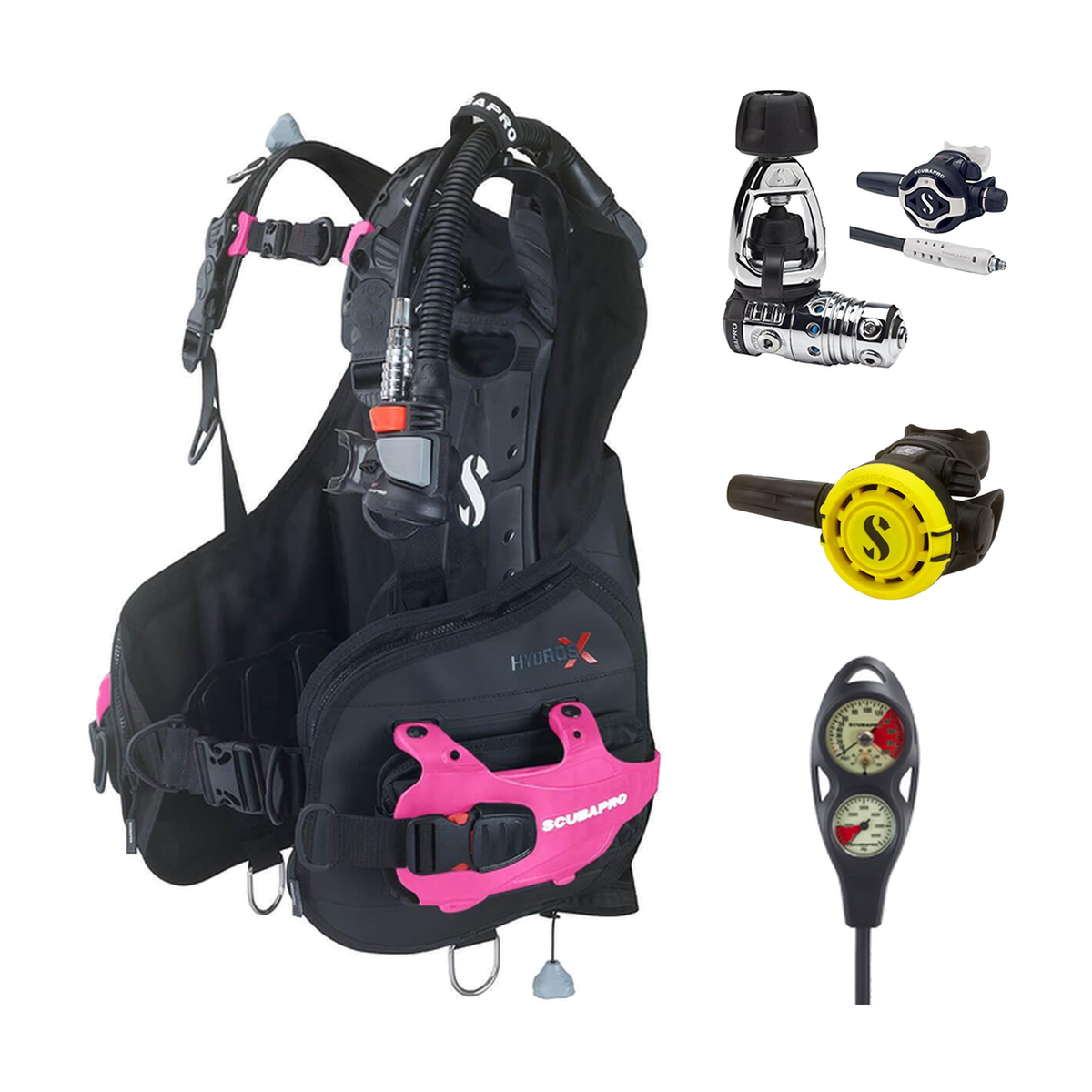 Scubapro Regulator + BCD Scuba Package – Hydros X Air2 Men's with Color Kit Installed + MK25 EVO/S620 Ti Regulator + R105 Oc…